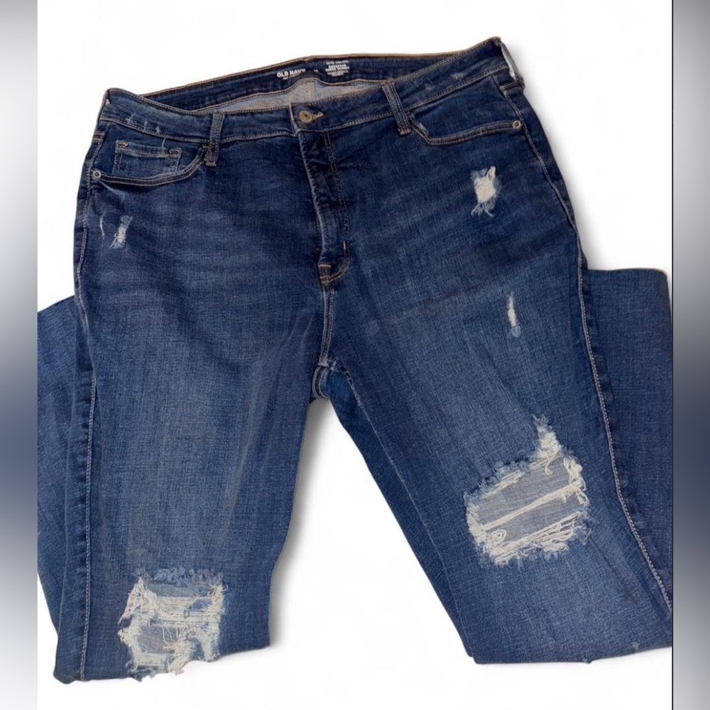 Old Navy Dark Blue Distressed Boyfriend Jeans